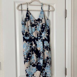 Chelsea28 Sleeveless Faux Wrap Dress - Size S - Navy Tapestry Blooms EUC